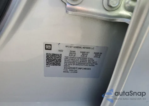 2022 Chevrolet Malibu Lt из США, поврежденный, VIN 1G1ZD5ST1NF149191